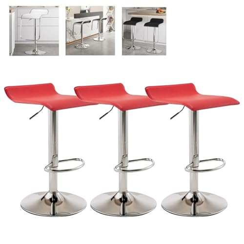 MUOLVSQ Drehbare Barhocker mit Fußstütze und ohne Rückenlehne - Barhocker-Set mit 1/2/3/4 Theken, höhenverstellbar - for Verschiedene Szenarien geeignet(B-Silver-Red,3pc) von MUOLVSQ