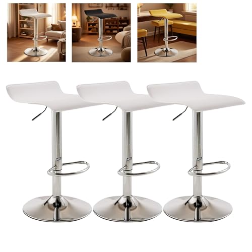 MUOLVSQ Drehbare Barhocker mit Fußstütze und ohne Rückenlehne - Barhocker-Set mit 1/2/3/4 Theken, höhenverstellbar - for Verschiedene Szenarien geeignet(B-Silver-White,3pc) von MUOLVSQ