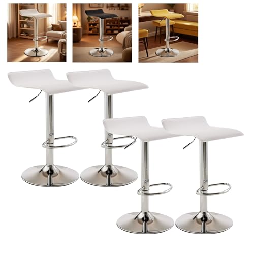 MUOLVSQ Drehbare Barhocker mit Fußstütze und ohne Rückenlehne - Barhocker-Set mit 1/2/3/4 Theken, höhenverstellbar - for Verschiedene Szenarien geeignet(B-Silver-White,4pc) von MUOLVSQ