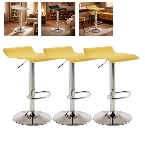 MUOLVSQ Drehbare Barhocker mit Fußstütze und ohne Rückenlehne - Barhocker-Set mit 1/2/3/4 Theken, höhenverstellbar - for Verschiedene Szenarien geeignet(B-Silver-Yellow,3pc) von MUOLVSQ