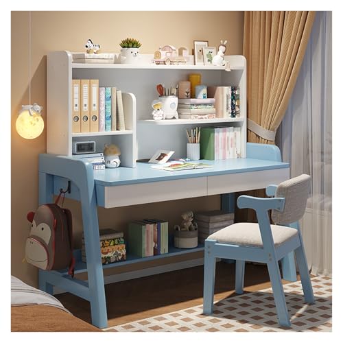 MUOLVSQ Home Office Holztisch Schreibtisch und Stuhl Set Tisch mit Schubladen Lagerung Computer Schreibtisch Studie Lesen Zeichnen Spiel Workstation(Blue,100 * 60CM_Desk+Chair A) von MUOLVSQ