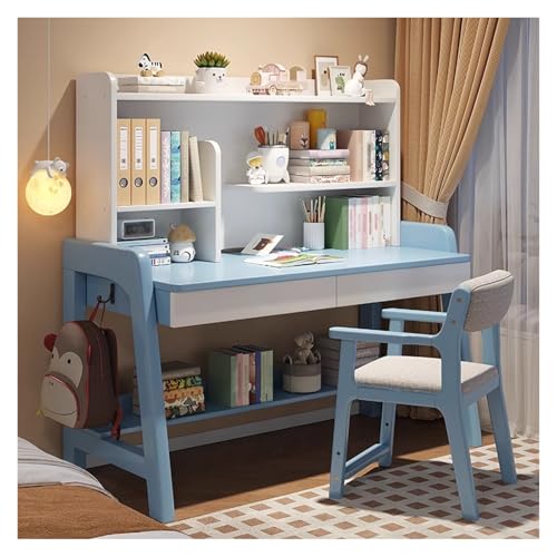 MUOLVSQ Home Office Holztisch Schreibtisch und Stuhl Set Tisch mit Schubladen Lagerung Computer Schreibtisch Studie Lesen Zeichnen Spiel Workstation(Blue,140 * 60CM_Desk+Chair B) von MUOLVSQ