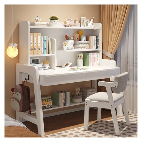 MUOLVSQ Home Office Holztisch Schreibtisch und Stuhl Set Tisch mit Schubladen Lagerung Computer Schreibtisch Studie Lesen Zeichnen Spiel Workstation(White,100 * 60CM_Desk+Chair A) von MUOLVSQ