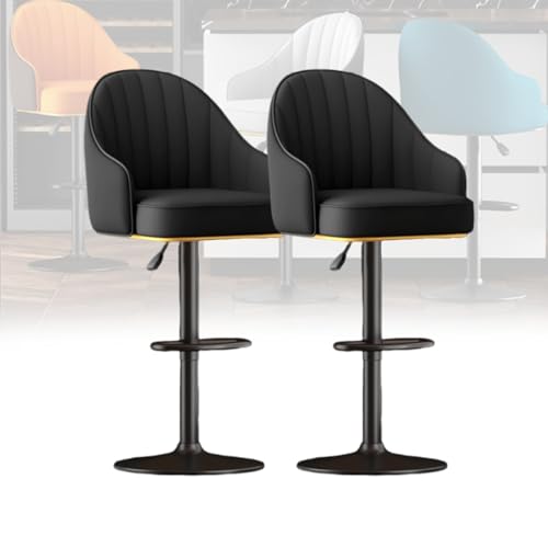 MUOLVSQ Verstellbares, drehbares Barhocker-Set – Frühstücksbar aus Leder – Moderne Schalenlehne mit Metallrahmen und Fußstütze – for Frühstücksbarstühle/Theke/Küche und Zuhause(Black,2pc) von MUOLVSQ