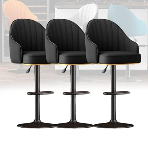 MUOLVSQ Verstellbares, drehbares Barhocker-Set – Frühstücksbar aus Leder – Moderne Schalenlehne mit Metallrahmen und Fußstütze – for Frühstücksbarstühle/Theke/Küche und Zuhause(Black,3pc) von MUOLVSQ