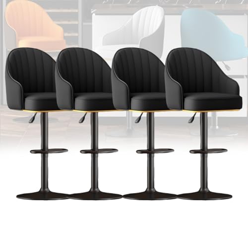 MUOLVSQ Verstellbares, drehbares Barhocker-Set – Frühstücksbar aus Leder – Moderne Schalenlehne mit Metallrahmen und Fußstütze – for Frühstücksbarstühle/Theke/Küche und Zuhause(Black,4pc) von MUOLVSQ