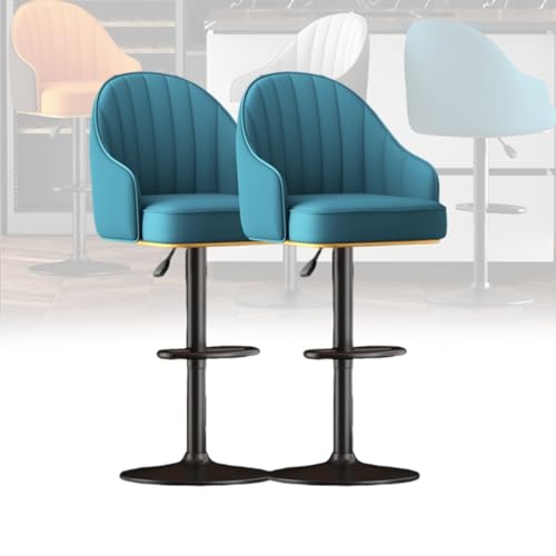 MUOLVSQ Verstellbares, drehbares Barhocker-Set – Frühstücksbar aus Leder – Moderne Schalenlehne mit Metallrahmen und Fußstütze – for Frühstücksbarstühle/Theke/Küche und Zuhause(Blue,2pc) von MUOLVSQ