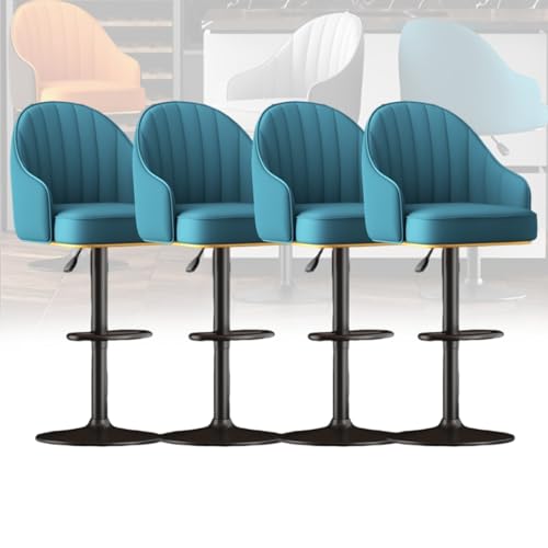 MUOLVSQ Verstellbares, drehbares Barhocker-Set – Frühstücksbar aus Leder – Moderne Schalenlehne mit Metallrahmen und Fußstütze – for Frühstücksbarstühle/Theke/Küche und Zuhause(Blue,4pc) von MUOLVSQ