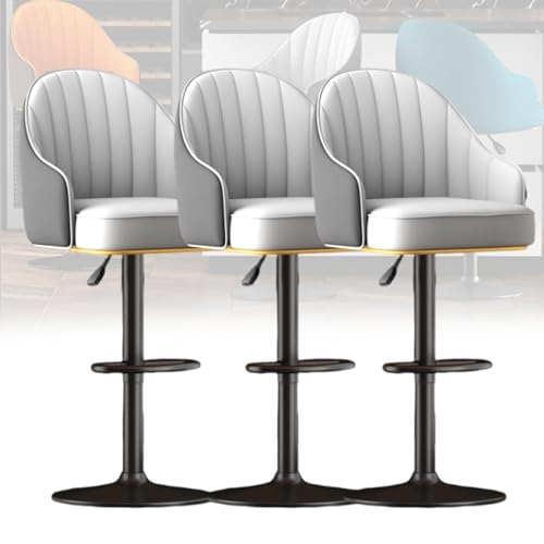 MUOLVSQ Verstellbares, drehbares Barhocker-Set – Frühstücksbar aus Leder – Moderne Schalenlehne mit Metallrahmen und Fußstütze – for Frühstücksbarstühle/Theke/Küche und Zuhause(Gray A,3pc) von MUOLVSQ
