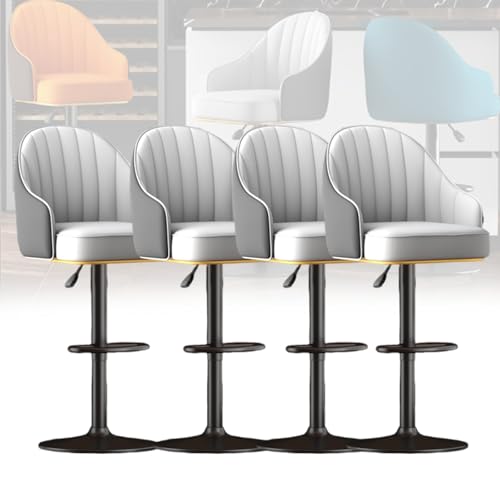 MUOLVSQ Verstellbares, drehbares Barhocker-Set – Frühstücksbar aus Leder – Moderne Schalenlehne mit Metallrahmen und Fußstütze – for Frühstücksbarstühle/Theke/Küche und Zuhause(Gray A,4pc) von MUOLVSQ