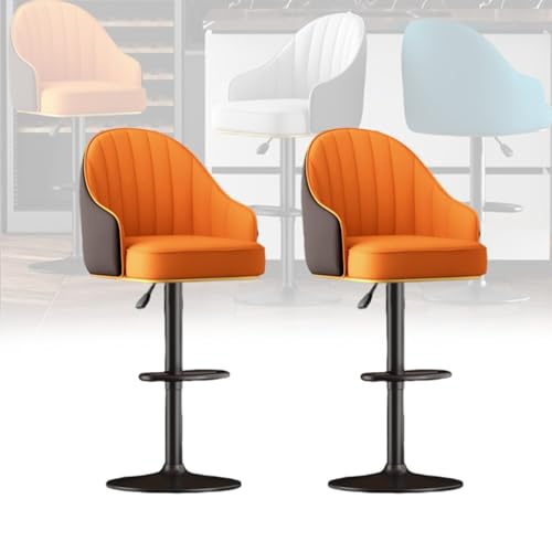 MUOLVSQ Verstellbares, drehbares Barhocker-Set – Frühstücksbar aus Leder – Moderne Schalenlehne mit Metallrahmen und Fußstütze – for Frühstücksbarstühle/Theke/Küche und Zuhause(Orange A,2pc) von MUOLVSQ