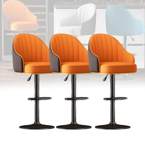 MUOLVSQ Verstellbares, drehbares Barhocker-Set – Frühstücksbar aus Leder – Moderne Schalenlehne mit Metallrahmen und Fußstütze – for Frühstücksbarstühle/Theke/Küche und Zuhause(Orange A,3pc) von MUOLVSQ