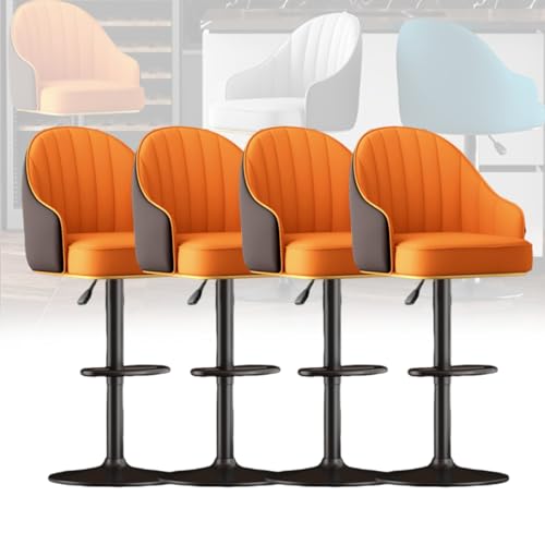 MUOLVSQ Verstellbares, drehbares Barhocker-Set – Frühstücksbar aus Leder – Moderne Schalenlehne mit Metallrahmen und Fußstütze – for Frühstücksbarstühle/Theke/Küche und Zuhause(Orange A,4pc) von MUOLVSQ