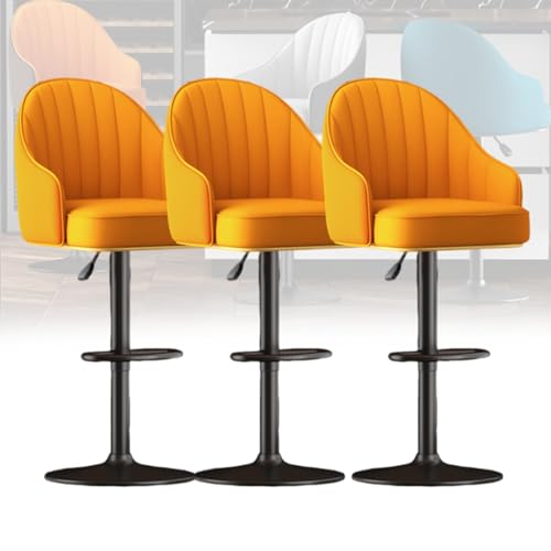 MUOLVSQ Verstellbares, drehbares Barhocker-Set – Frühstücksbar aus Leder – Moderne Schalenlehne mit Metallrahmen und Fußstütze – for Frühstücksbarstühle/Theke/Küche und Zuhause(Orange B,3pc) von MUOLVSQ