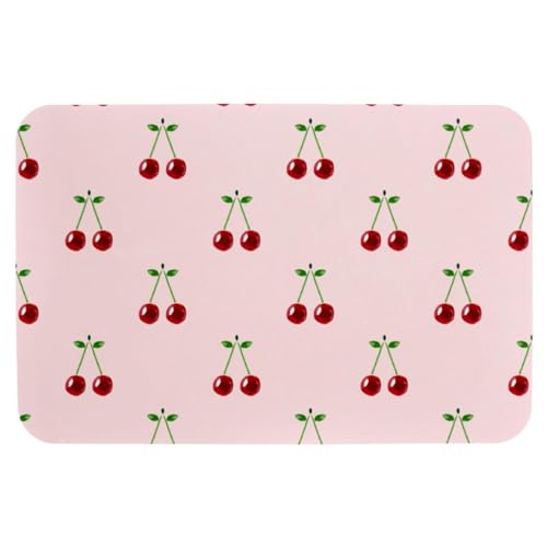 MUOOUM Cherry Fruits Badezimmer-Badematte, wasserabsorbierend, rutschfest, Badezimmer-Fußmatte, Teppich, kühl, dünn, waschbar, schnell trocknend, für Dusche, Badewanne, Innentür, 50 x 80 cm von MUOOUM