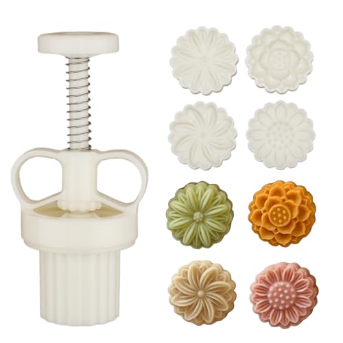 Chinesische Set aus Formen für Mondkuchen， Mondkuchenform mit 4 Ausstechformen mit einstellbarer，DIY Mond Kuchen Pressformen (A1) von MUOZLOP