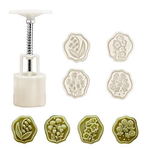 Chinesische Set aus Formen für Mondkuchen， Mondkuchenform mit 4 Ausstechformen mit einstellbarer，DIY Mond Kuchen Pressformen (B) von MUOZLOP