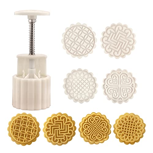 Chinesische Set aus Formen für Mondkuchen， Mondkuchenform mit 4 Ausstechformen mit einstellbarer，DIY Mond Kuchen Pressformen (O) von MUOZLOP