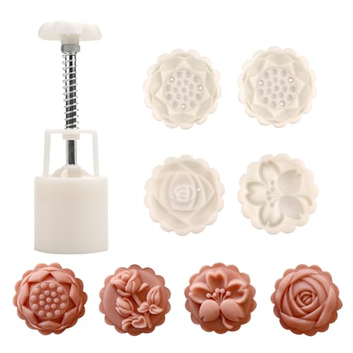 Chinesische Set aus Formen für Mondkuchen， Mondkuchenform mit 4 Ausstechformen mit einstellbarer，DIY Mond Kuchen Pressformen (P) von MUOZLOP