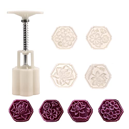Chinesische Set aus Formen für Mondkuchen， Mondkuchenform mit 4 Ausstechformen mit einstellbarer，DIY Mond Kuchen Pressformen (Q) von MUOZLOP