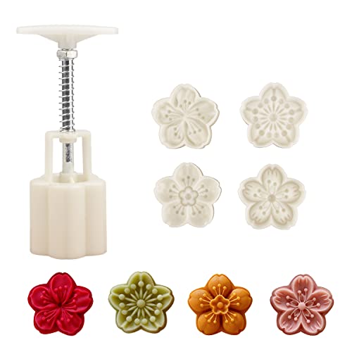 Chinesische Set aus Formen für Mondkuchen， Mondkuchenform mit 4 Ausstechformen mit einstellbarer，DIY Mond Kuchen Pressformen (T) von MUOZLOP