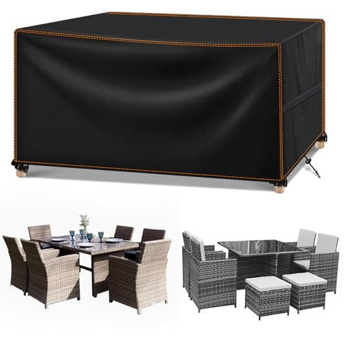 MUPAS Abdeckung Gartenmöbel Winterfest Wasserdicht 420D Oxford Gewebe Abdeckplane Gartenmöbel für Gartentische Terrassenmöbel Outdoor-Tisch Rechteckig Schwarz 185×90×74cm von MUPAS