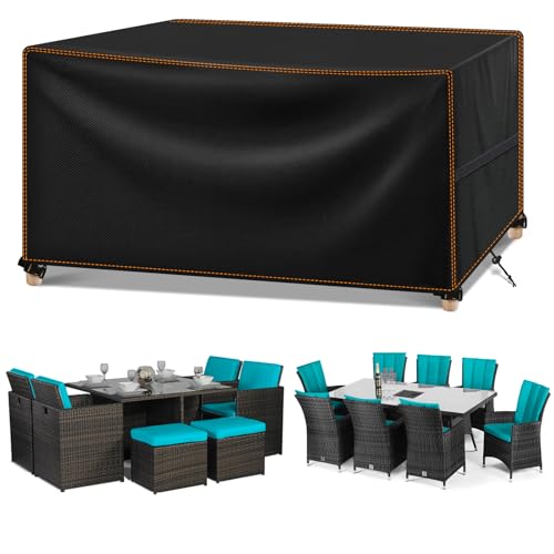 MUPAS Abdeckung Gartenmöbel Winterfest Wasserdicht 420D Oxford Gewebe Abdeckplane Gartenmöbel für Gartentische Terrassenmöbel Outdoor-Tisch Rechteckig Schwarz 190 x140 x90cm von MUPAS