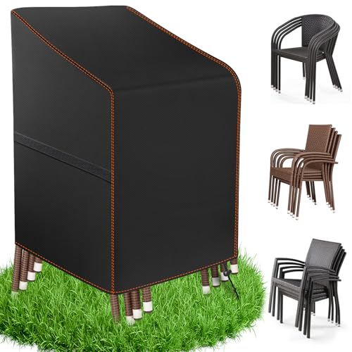 MUPAS Gartenstühl Abdeckung Oxford-Stoff, Abdeckung Gartenstühle Wasserdicht Winterfest Schutzhülle für Stapelstühle Abdeckhaube Hochlehner Abdeckhaube Gartenmöbel 65x65x75/120cm von MUPAS