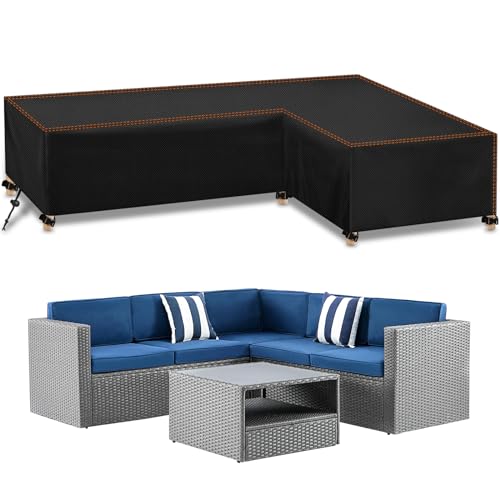 MUPAS L-Form Abdeckung Gartenmöbel Wasserdicht, Lounge Gartenmöbel Abdeckplane Winterfest Winddicht Sitzgruppe 420D Oxford Gewebe Schutzhülle Gartenmöbel für Lounge Ecksofa 270 x210 x85cm von MUPAS