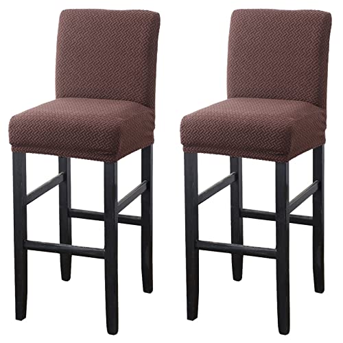 MUPOO Bar Stuhlhussen,2 Stück Stretch Jacquard Abnehmbarer Waschbarer Stuhl Schonbezug,Dining Chair Barhocker Zähler Schonbezüge Esszimmer Stuhl Schonbezug(2 Stück Braun) von MUPOO