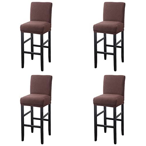 MUPOO Bar Stuhlhussen,4 Stück Stretch Jacquard Abnehmbarer Waschbarer Stuhl Schonbezug,Dining Chair Barhocker Zähler Schonbezüge Esszimmer Stuhl Schonbezug(4 Stück Braun) von MUPOO