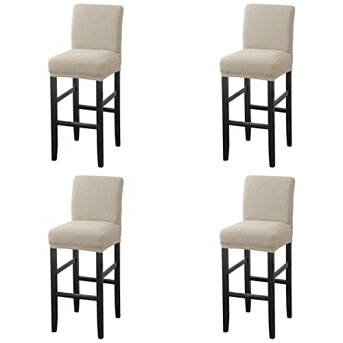 MUPOO Bar Stuhlhussen,4 Stück Stretch Jacquard Abnehmbarer Waschbarer Stuhl Schonbezug,Dining Chair Barhocker Zähler Schonbezüge Esszimmer Stuhl Schonbezug(4 Stück Khaki) von MUPOO