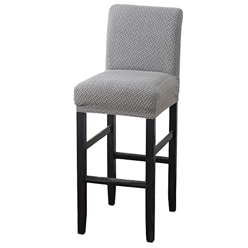 MUPOO Bar Stuhlhussen,1 Stück Stretch Jacquard Abnehmbarer Waschbarer Stuhl Schonbezug,Dining Chair Barhocker Zähler Schonbezüge Esszimmer Stuhl Schonbezug(1 Stück Hellgrau) von MUPOO