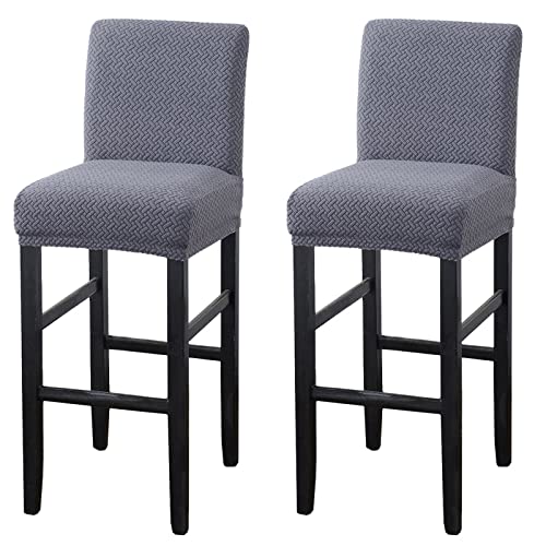 MUPOO Bar Stuhlhussen,2 Stück Stretch Jacquard Abnehmbarer Waschbarer Stuhl Schonbezug,Dining Chair Barhocker Zähler Schonbezüge Esszimmer Stuhl Schonbezug(2 Stück Dunkelgrau) von MUPOO