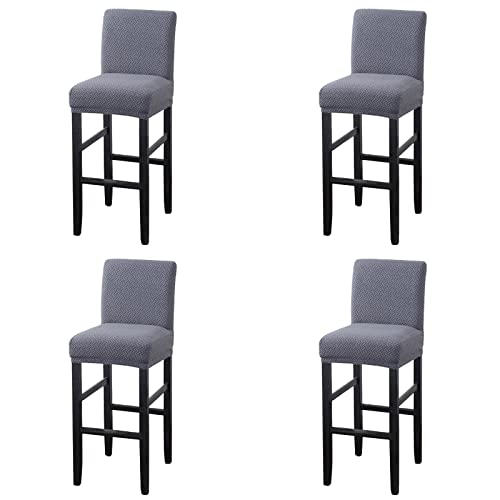 MUPOO Bar Stuhlhussen,4 Stück Stretch Jacquard Abnehmbarer Waschbarer Stuhl Schonbezug,Dining Chair Barhocker Zähler Schonbezüge Esszimmer Stuhl Schonbezug(4 Stück Dunkelgrau) von MUPOO