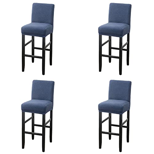 MUPOO Bar Stuhlhussen,4 Stück Stretch Jacquard Abnehmbarer Waschbarer Stuhl Schonbezug,Dining Chair Barhocker Zähler Schonbezüge Esszimmer Stuhl Schonbezug(4 Stück Navy blau) von MUPOO