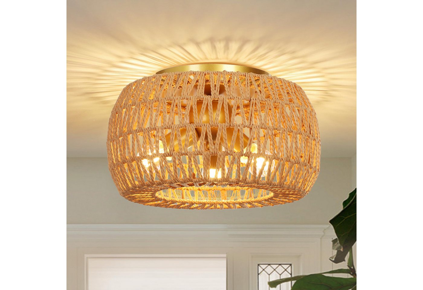 MUPOO Deckenleuchte Boho Deckenleuchte mit Rattan Lampenschirm,Rattan Deckenlampe Hängend, LED fest integriert, E27 Vintage Industrielle Deckenlampe mit 3 Glühbirnen,für Wohnzimmer MUPOO Deckenleuchte Boho Deckenleuchte mit Rattan Lampenschirm,Rattan Deckenlampe Hängend, LED fest integriert, E27 Vintage Industrielle Deckenlampe mit 3 Glühbirnen,für Wohnzimmer von MUPOO