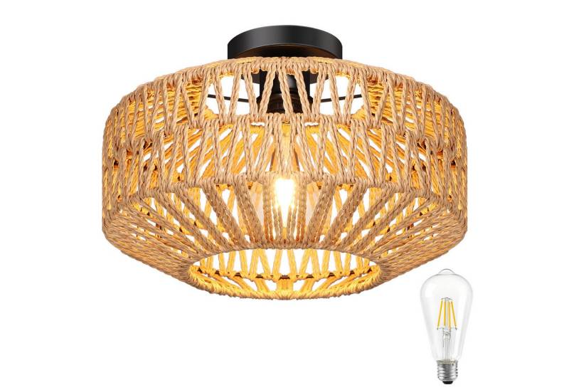 MUPOO Deckenleuchten Rattan Deckenlampe aus Rattan/Metall Boho Pendelleuchte, mit E26-LED-Glühbirne, Hängelampe mit Rattan Lampenschirm von MUPOO
