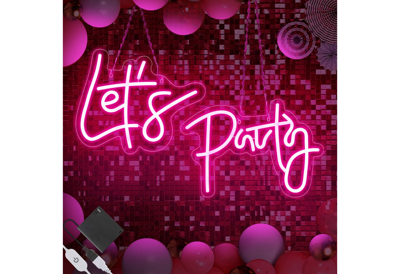 MUPOO Dekolicht LED Dekolicht,Let's Party Neon Schilder Dimmbar,Zwei-Pack, LED Rosa Neonlicht,für Verlobungsfeier,Hochzeit,Party,Hausbar von MUPOO