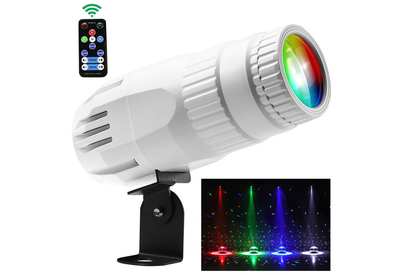 MUPOO Discolicht LED Discolicht 15W RGB LED-Strahler mit Fernbedienung 4-in-1 DJ Licht, mit EU-Stecker, LED fest integriert, Discokugel-Scheinwerfer,Rot,Grün,Blau und Weiß von MUPOO