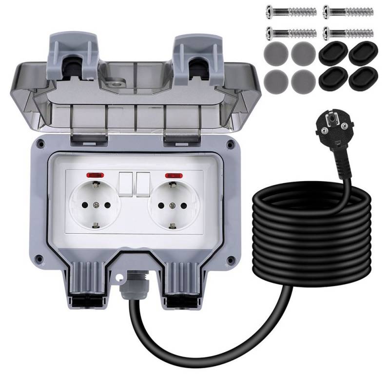 MUPOO Gartensteckdose Außensteckdose Steckdose Garten IP66 Wasserdicht Mit 3/6/10M Kabel von MUPOO