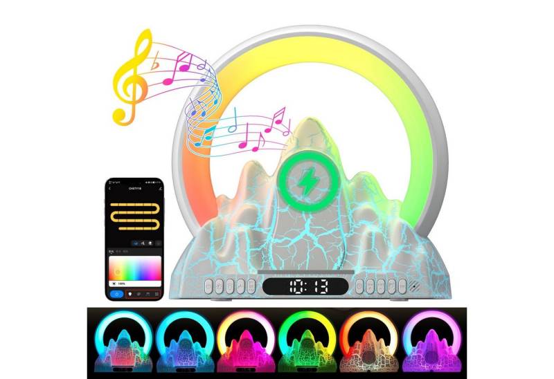 MUPOO Kinderwecker Nachttischlampe RGB Tischleuchte Bluetooth APP,Kabellos LED Nachtlicht Audiofunktion Stehleselampe Flammenberg Nachtlicht Schlafzimmer Dekor von MUPOO