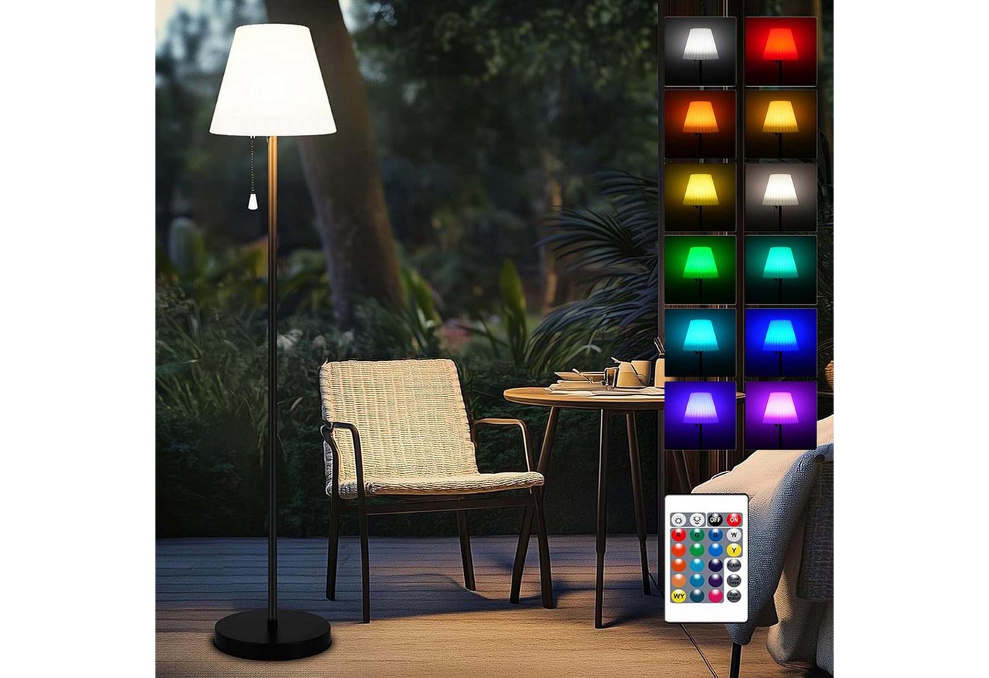 MUPOO LED Außen-Stehlampe Solar Stehleuchte mit Fernbedienung, RGB Outdoor Stehlampe Akku, USB-Aufladbar, Wasserdicht, Höhenverstellbar,Memory-Funktion mit Lichtsensor von MUPOO