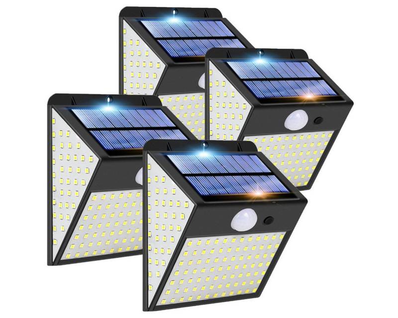 MUPOO LED Außen-Wandleuchte 128/170LED Solarleuchte 300°Weitwinkel Solar Wandleuchte Gartenleuchte, wasserdicht 3-seitig weitwinklig 170LEDs, Drahtlose IP65 Wasserdicht für Außen Veranda Garten Haustür Hof von MUPOO
