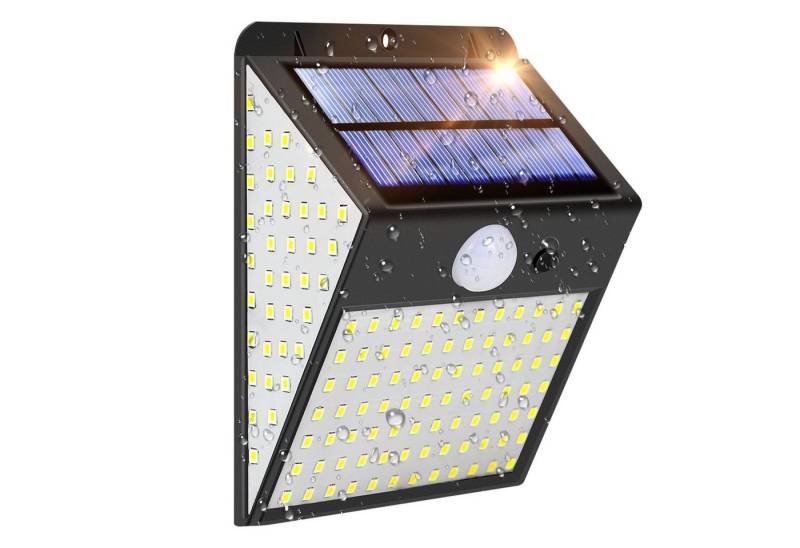 MUPOO LED Außen-Wandleuchte 128/170LED Solarleuchte 300°Weitwinkel Solar Wandleuchte Gartenleuchte, wasserdicht 3-seitig weitwinklig 170LEDs, Drahtlose IP65 Wasserdicht für Außen Veranda Garten Haustür Hof von MUPOO