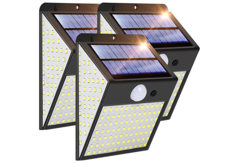 MUPOO LED Außen-Wandleuchte 128/170LED Solarleuchte 300°Weitwinkel Solar Wandleuchte Gartenleuchte, wasserdicht 3-seitig weitwinklig 170LEDs, Drahtlose für Außen Veranda Garten Haustür Hof von MUPOO