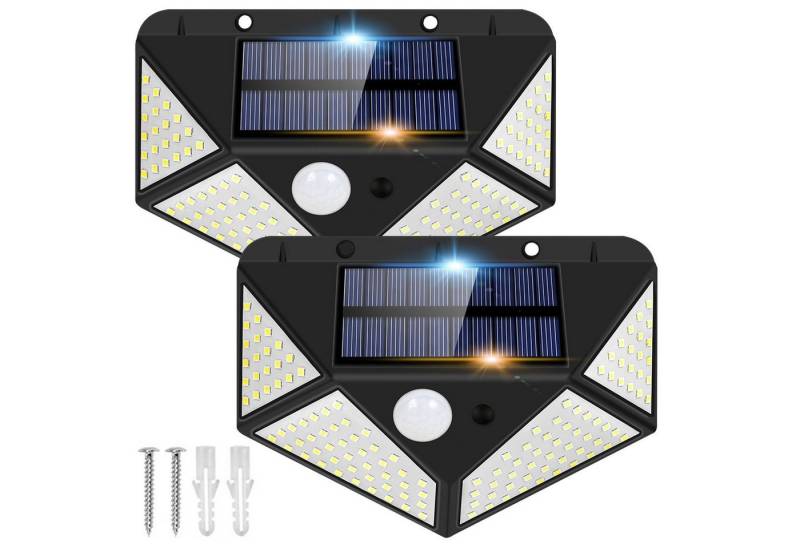 MUPOO LED Außen-Wandleuchte 128/170LED Solarleuchte 300°Weitwinkel Solar Wandleuchte Gartenleuchte, wasserdicht 4-seitiger Weitwinkel 128LEDs, Drahtlose IP65 Wasserdicht für Außen Veranda Garten Haustür Hof von MUPOO