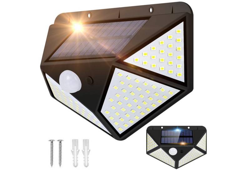 MUPOO LED Außen-Wandleuchte 128/170LED Solarleuchte 300°Weitwinkel Solar Wandleuchte Gartenleuchte, wasserdicht 4-seitiger Weitwinkel 128LEDs, Drahtlose für Außen Veranda Garten Haustür Hof von MUPOO