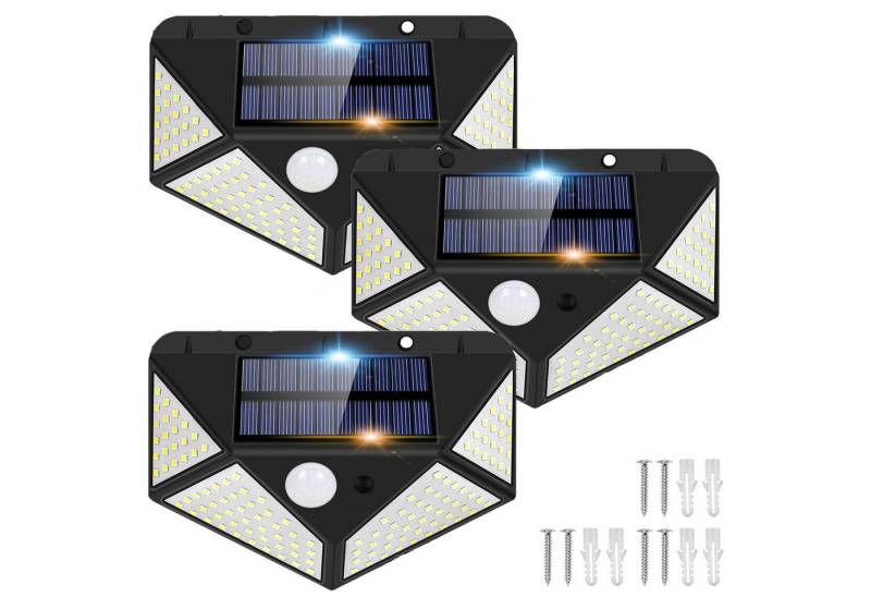 MUPOO LED Außen-Wandleuchte 128/170LED Solarleuchte 300°Weitwinkel Solar Wandleuchte Gartenleuchte, wasserdicht 4-seitiger Weitwinkel 128LEDs, Drahtlose für Außen Veranda Garten Haustür Hof von MUPOO