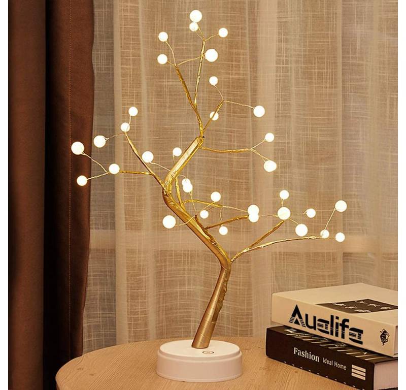 MUPOO LED Baum Künstlicher LED Bonsai Tischleuchte Dekolicht, USB-/Batterie-betrieben, 36 ​​LEDs Perlenbaum, LED fest integriert, mit Touch-Schalter von MUPOO